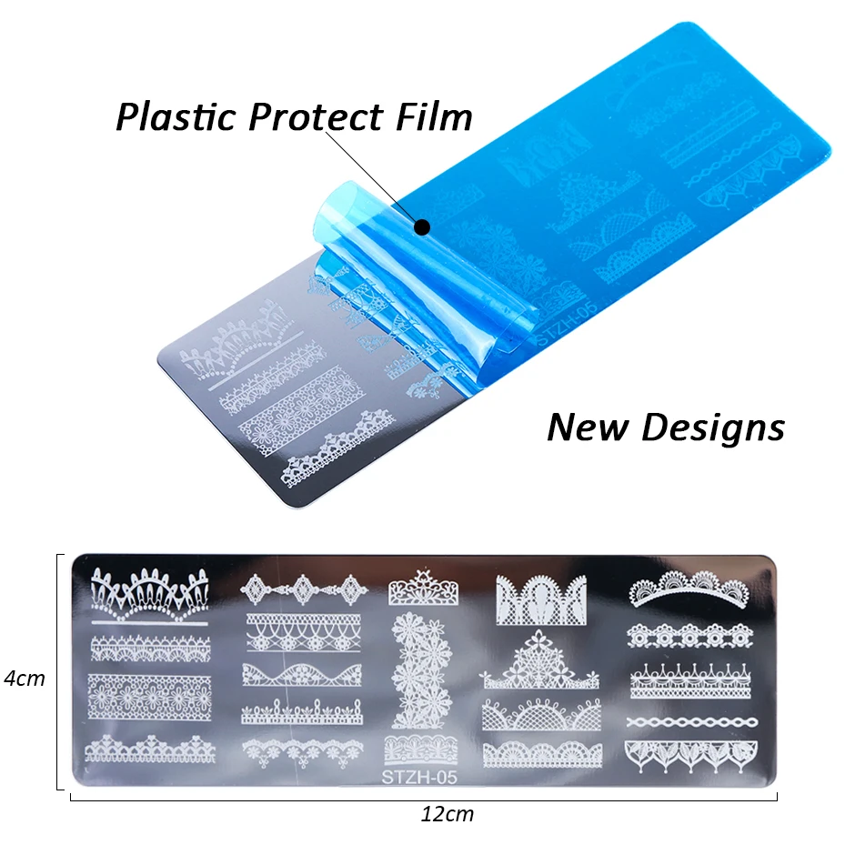 1 шт. прямоугольные шаблоны тиснения ногтей цветок любовь животное 12x4 см из нержавеющей стали изображения пластины Польский Маникюр трафарет CHSTZH01-12