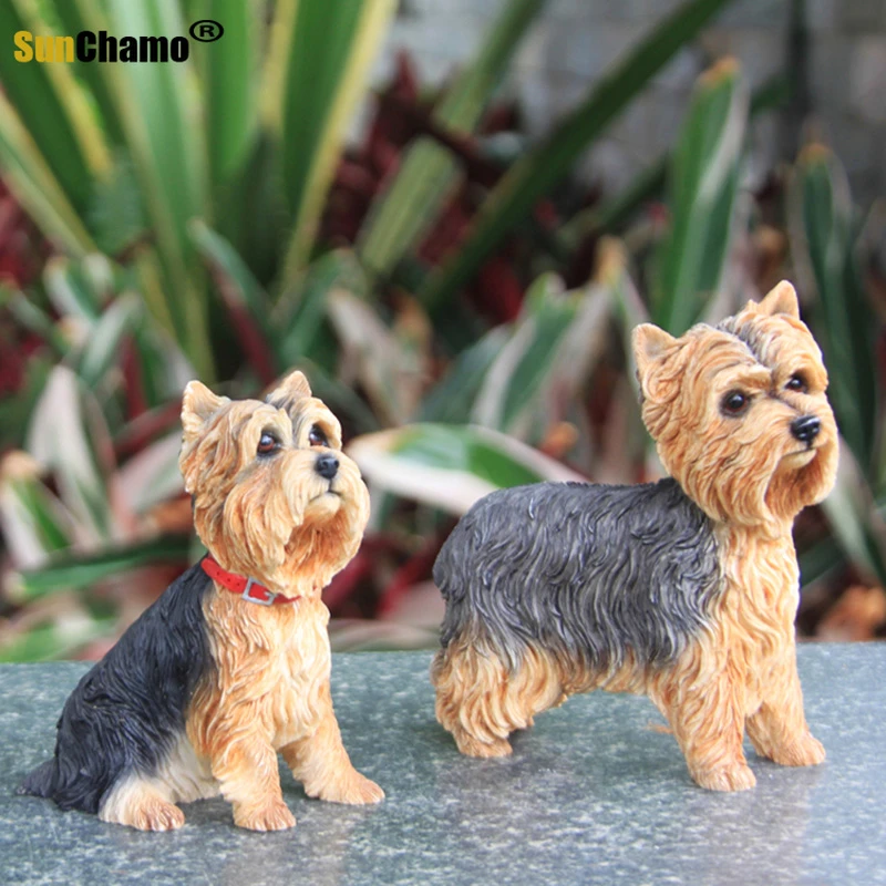 Modelo de perro de simulación de Yorkshire Terrier, de coche, del hogar, regalos, figuritas, miniaturas, decoración, moda|Figuras miniaturas| - AliExpress