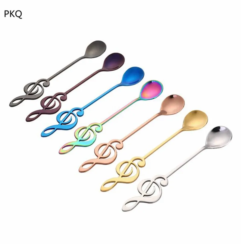 7 colors Musical Note Coffee Spoons Stainless Steel Tea Stirring Spoons Sugar Ice Cream Dessert Spoon Drink Tableware