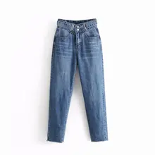 Синие джинсы для мамы, брюки с высокой талией, уличная одежда, женские повседневные свободные джинсовые брюки, модные однобортные джинсовые штаны с кисточками