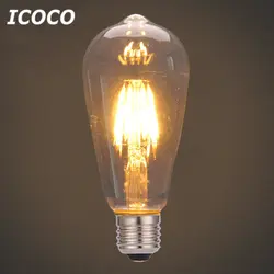ICOCO лампа винтажная нить промышленный стиль лампа светодиодный светильник E27 Теплый желтый свет для помещений для улицы, домашний декор ST64