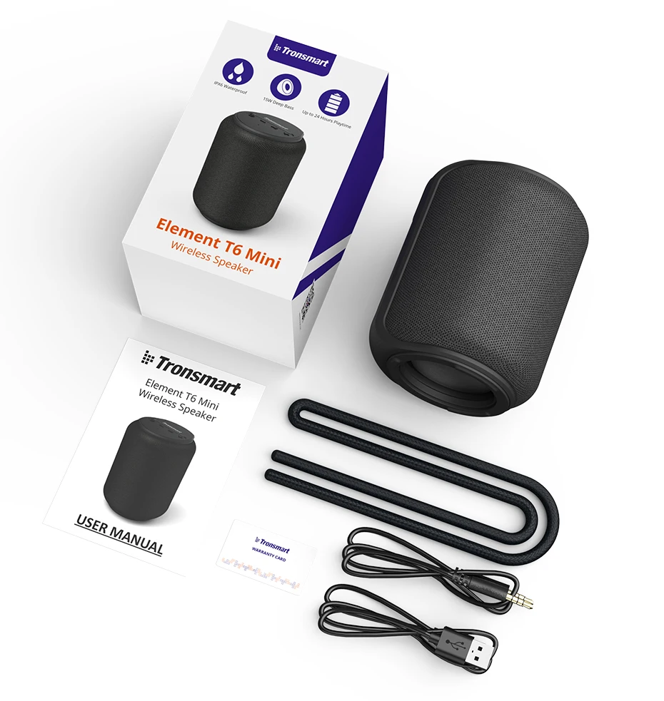 Tronsmart T6 Mini Bluetooth Speaker TWS Speakers 5.0 IPX6 Waterproof Mini Portable Speakers 360-degree Music Black Soundbar