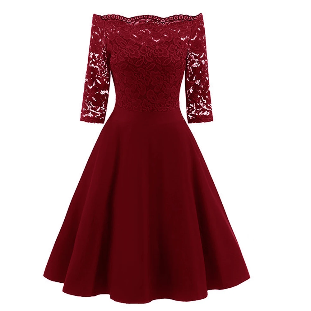 red lace dress off shoulder