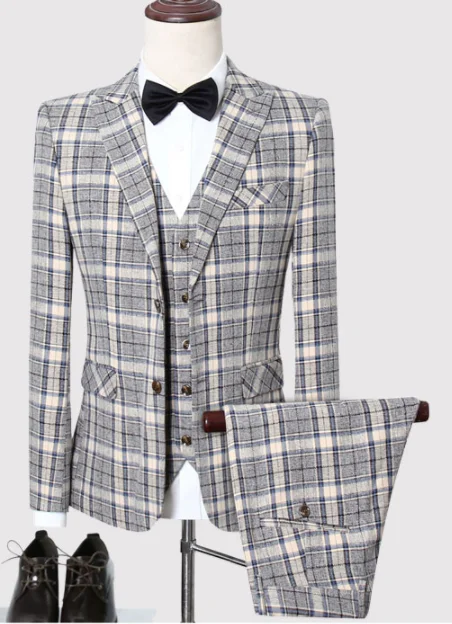 Классический мужской костюм s Slim Fit мужской костюм куртка и брюки с жилетом Размер s m L XL XXL XXXL 4XL 5XL мужские клетчатые костюмы - Цвет: SJT103  light yollow