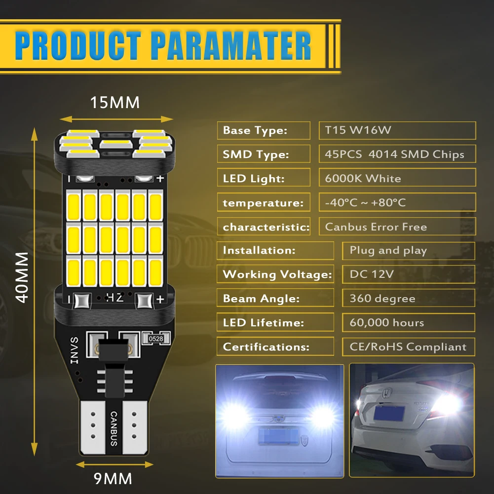 T15 T16 W16W LED  Canbus,  , LED    921 912 W16W LED  ڵ   ȭƮ , 2 