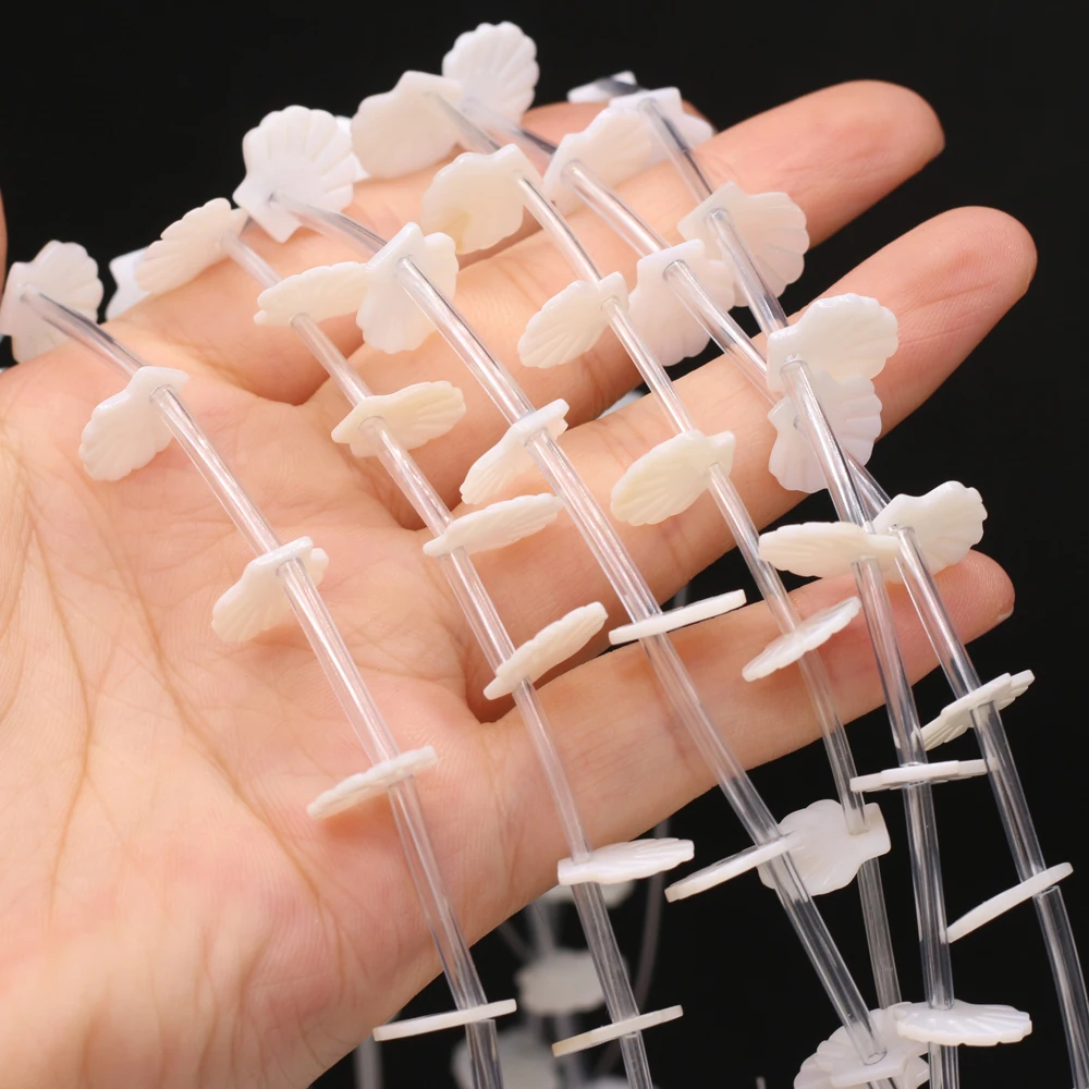 

20pcs/lot Natural Seawater White Shell Beaded Fine Scallop Shape Shell Loose Beads for Making DIY Jewerly Necklace Accessories