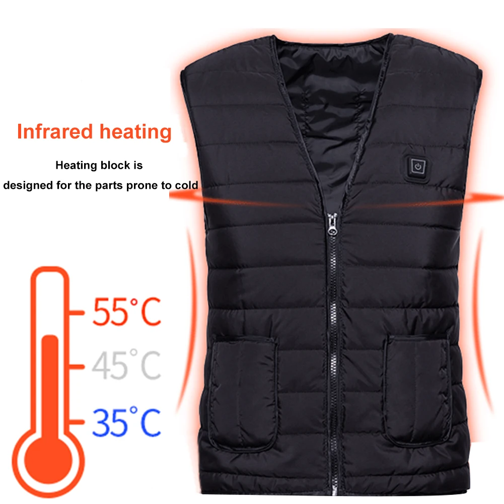 Women Men Heating Vest Three Grades Waistcoat Fishing Skiing Adjustable Warm One Button Hiking Electric Travel USB Charging