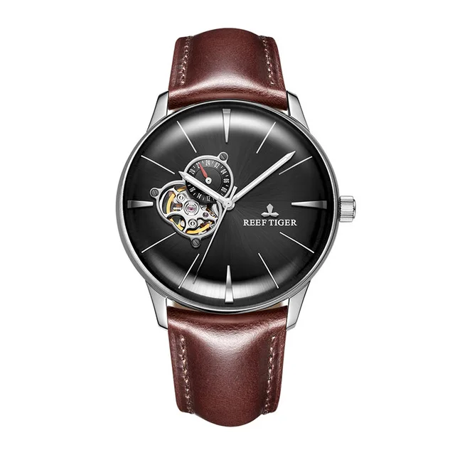 Reef Tiger бренд Tourbillon циферблат светящийся указатель автоматические часы топ роскошные механические кожаные мужские часы Relogio Masculino - Цвет: RGA8239-YBSH