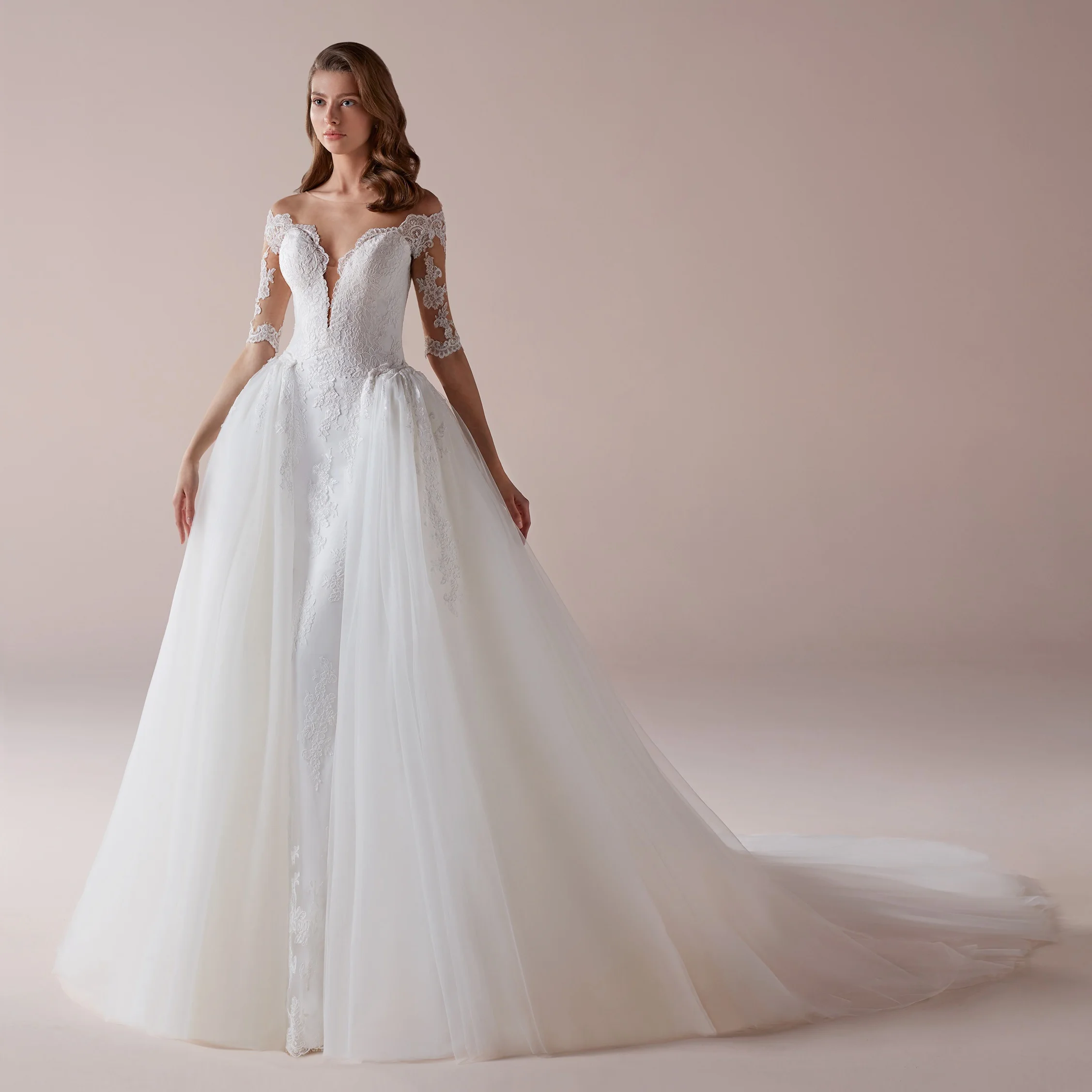 2 в 1 свадебное платье со съемной юбкой невесты съемным шлейфом Superbweddingdress |