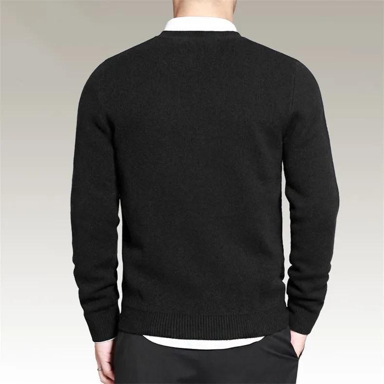 Slim Sweater Pollovers Men Casual Cotton Sweater Jumper Pullover Male Business V-Neck Knitwear Jersey Man Plus Size 4XL Black 07