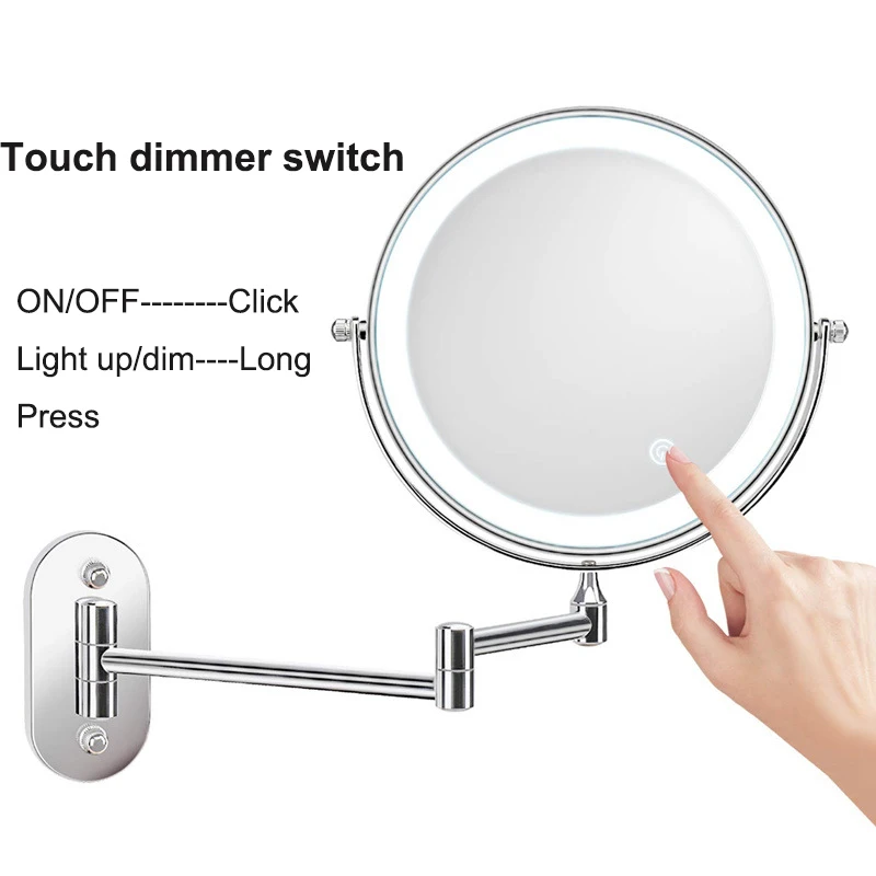 8 inch Wall Mounted Led Makeup Mirror 10X Magnifying Touch Bright Adjustable Bathroom Wall Mirrors Double Sided Vanity Mirror 2