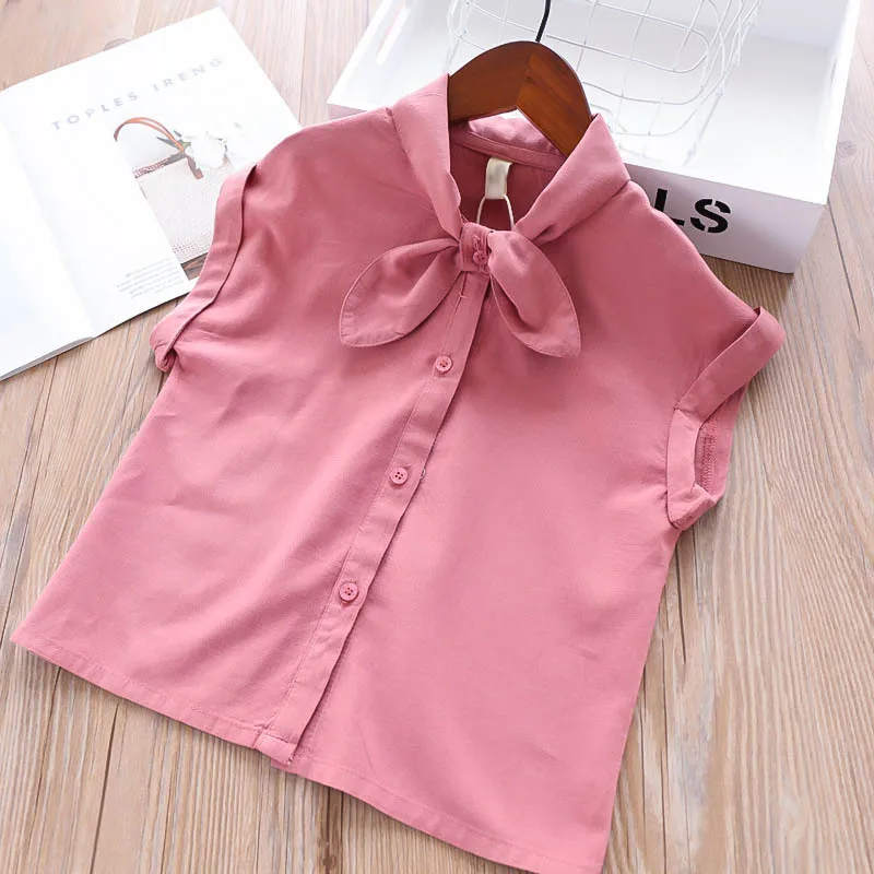 

327487 New Style Special Offer 19 Summer 2 Colors Girls of Bowtie Versatile CHILDREN'S Shirt Childrenswear