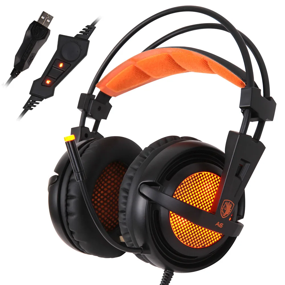 

SADES A6 Game Headsets Headphones with Mic USB Professional Over Ear Stereo Gaming Headset with LED Noise Cancellation