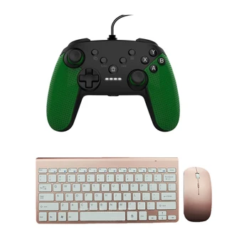 

1Pcs 2.4Ghz Wireless Keyboard and Mouse Combo (Rose Gold) & USB Wired Controller Gamepad Dual Vibration Joystick