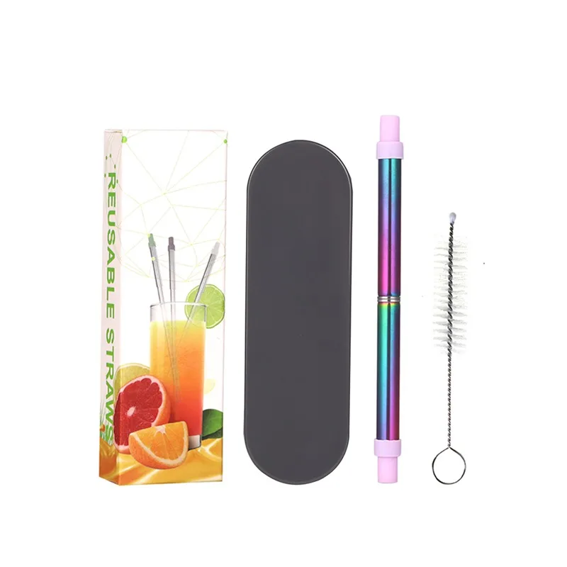 Colored straw Портативные многоразовые металлические соломинки из нержавеющей стали телескопические питьевые соломинки с чехол для хранения Бар вечерние аксессуары для кухни - Color: Colored straw