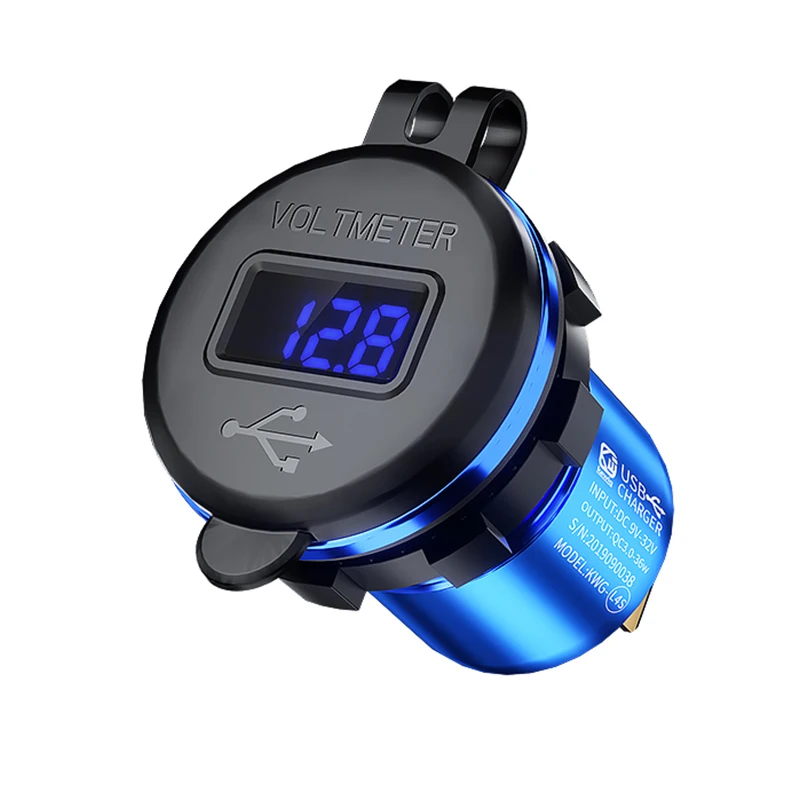 Blue Waterproof Быстрая зарядка 3,0, автомобильное зарядное устройство с двумя USB, водонепроницаемая розетка, быстрая зарядка, светодиодный дисплей, комплект для 12 В/24 В, для автомобиля, лодки, автобуса, грузовика - Название цвета: Blue Waterproof