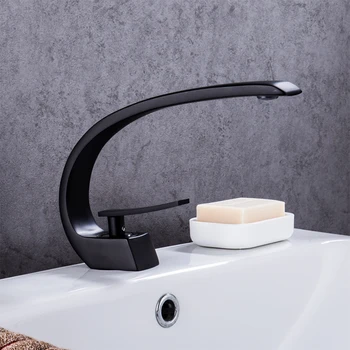 

Single Hole Basin Faucet Copper High End Bathroom Sink Faucet Waterfall Black Hot Cold Kitchen Basin Mixer Tap Washbasin Faucets