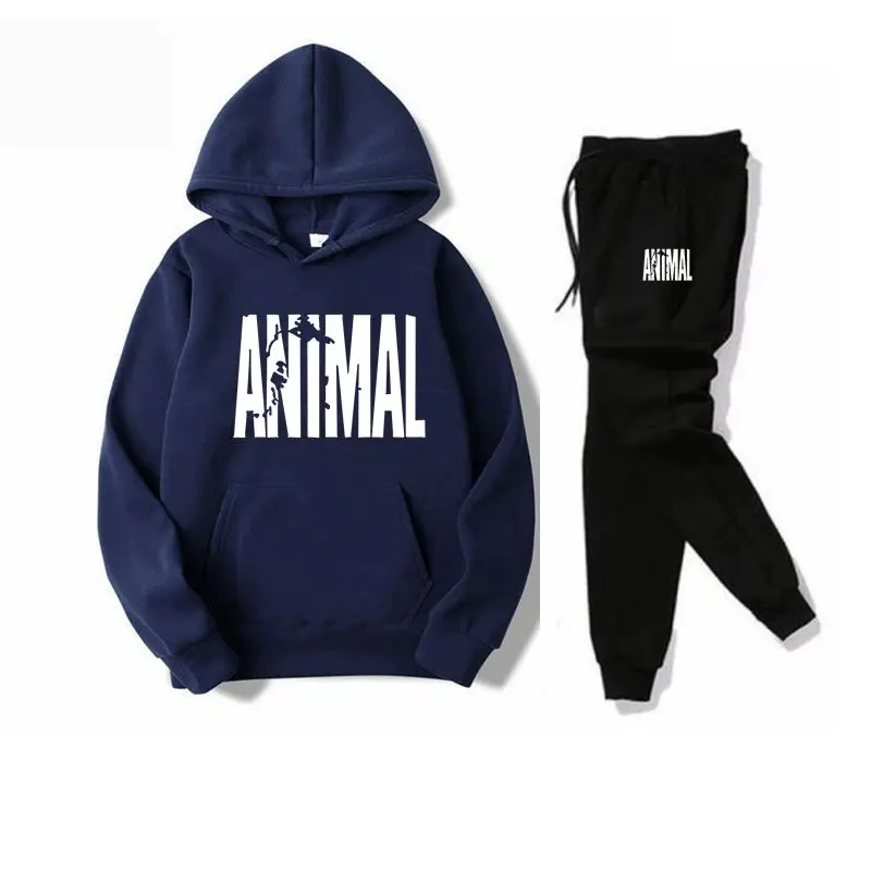 Navy blue Новинка, брендовый спортивный костюм, модная спортивная одежда для мужчин и женщин, комплект из двух предметов, плотное худи из хлопкового флиса+ штаны спортивный костюм - Цвет: Navy blue
