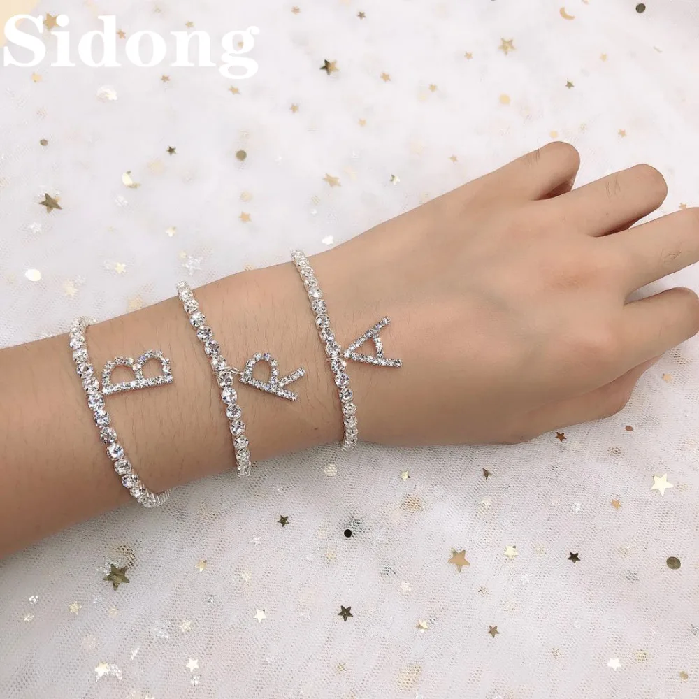 

Women's charm shining Rhinestone letter pendant tennis Chain Bracelet Anklet hip hop women's jewelry fashion couple accessories