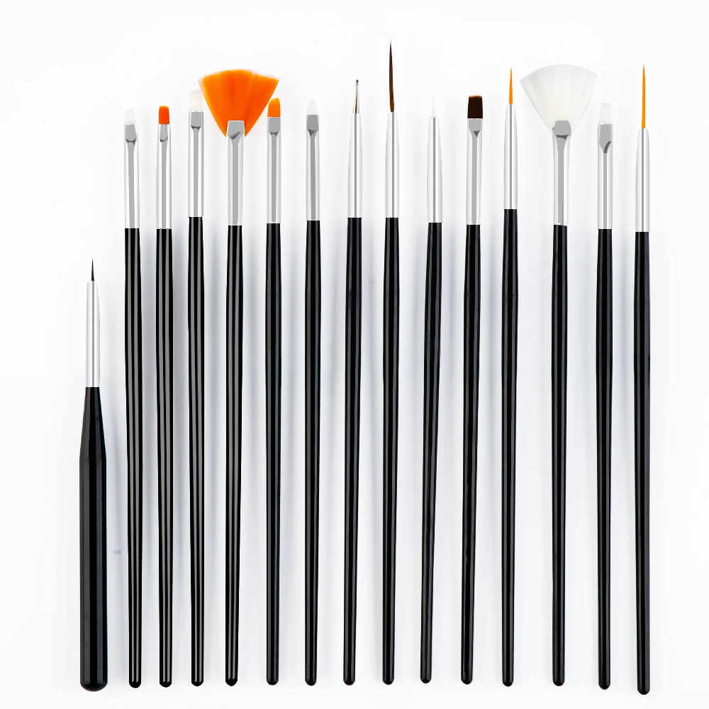 Black 15pcs Dmoley 15pcs Nail Brush For Manicure Nail Art Liner Painting Pen Acrylic Nail Art Brush UV Gel Brushes Manicure Tool - Цвет: Black 15pcs