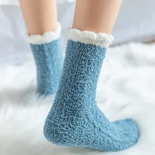 7 шт./кор. флисовые Носки-Для женщин зимние носки без пятки Цвет Панель спальный плотные теплые носки в Корейском стиле Полотенца носки дома носки-тапочки