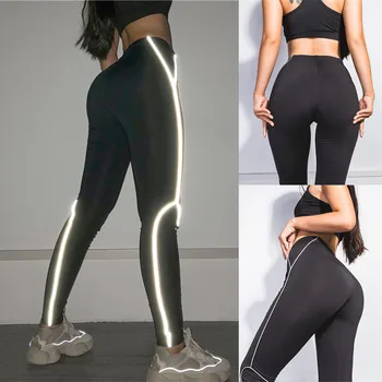 

Fashion Leggins Lady Running Pants High Waist Stretch Reflective Light Splice Workout Leggings Jeggings Leggins mujer W5