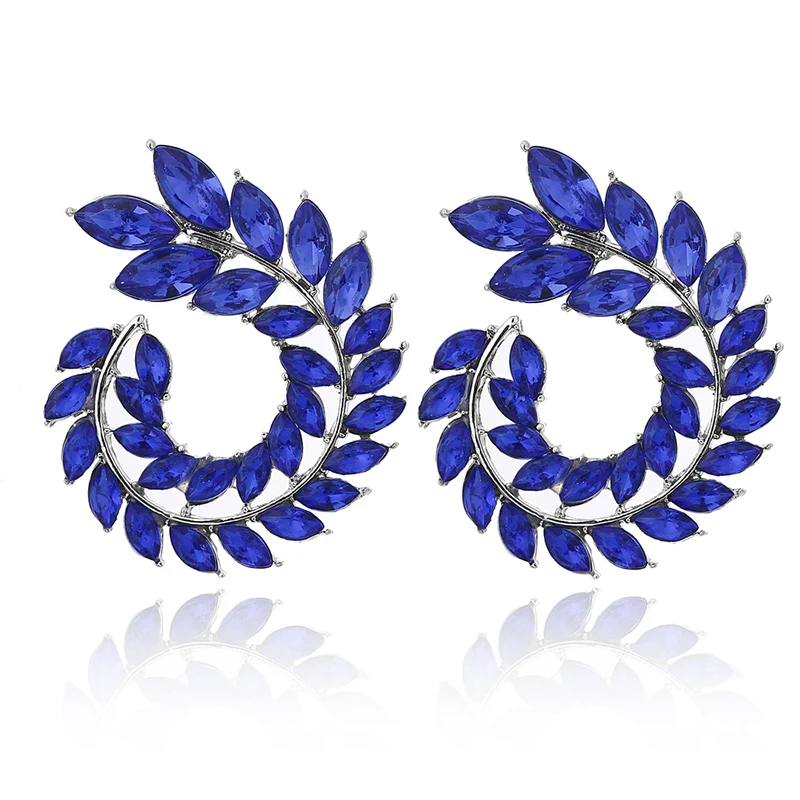 XIYANIKE Модные полые спиральные Красочные листья очаровательные серьги-капли Стразы для женщин пирсинг трендовые ювелирные изделия - Окраска металла: E2485 Silver Blue