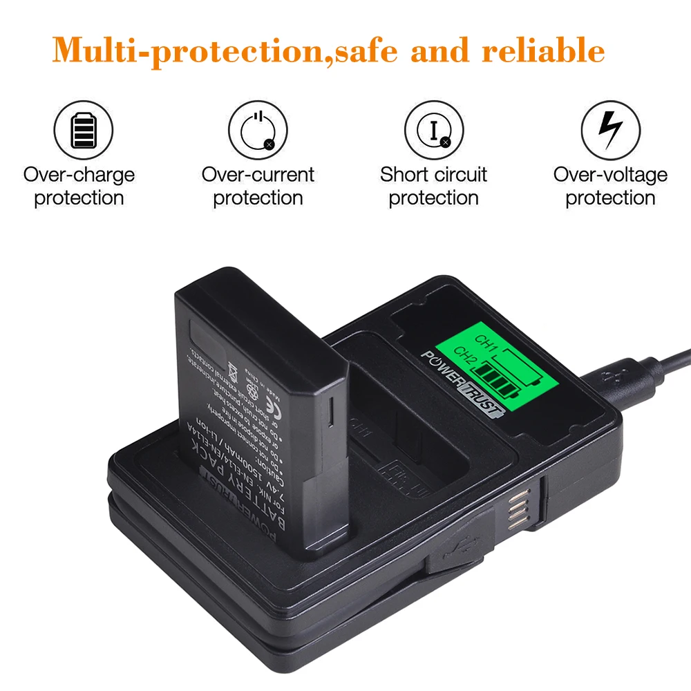 PowerTrust ENEL14 EN-EL14A elen EL14 lcd USB зарядное устройство для Nikon P7800, P7100, D3400, D5500, D5300, D5200, D3200, D3300