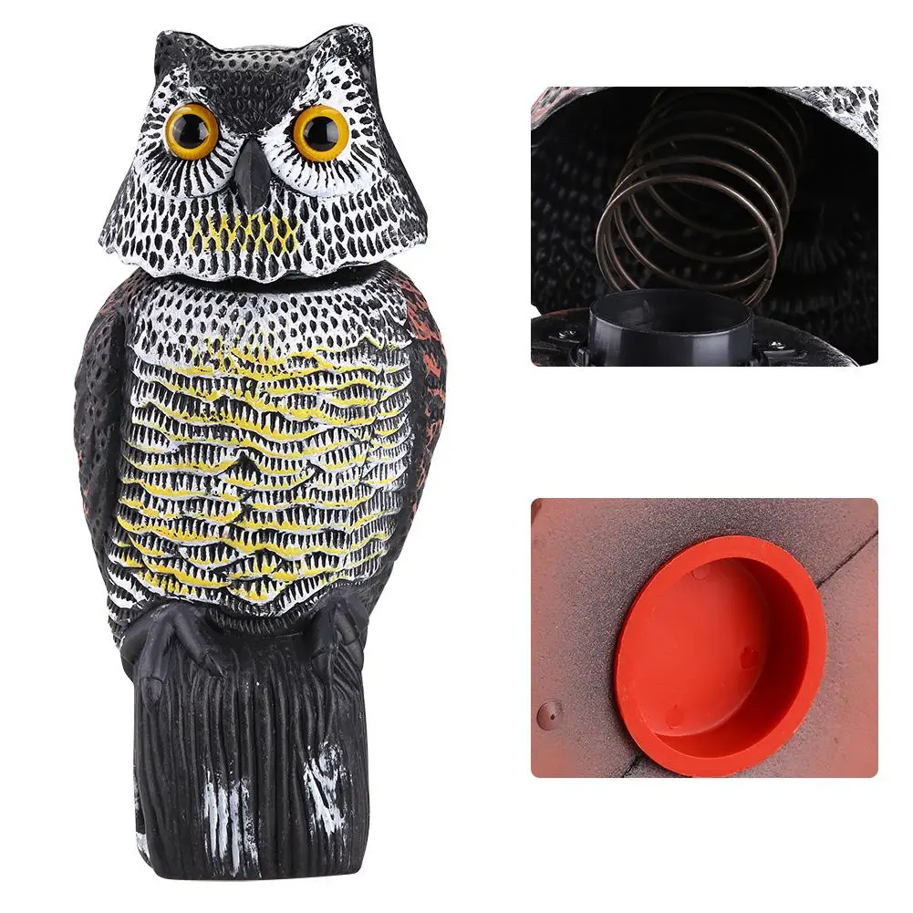 

Realistic Bird Scarer Rotating Head Sound Owl Prowler Decoy Protection Repellent Pest Control Scarecrow Garden Yard Move