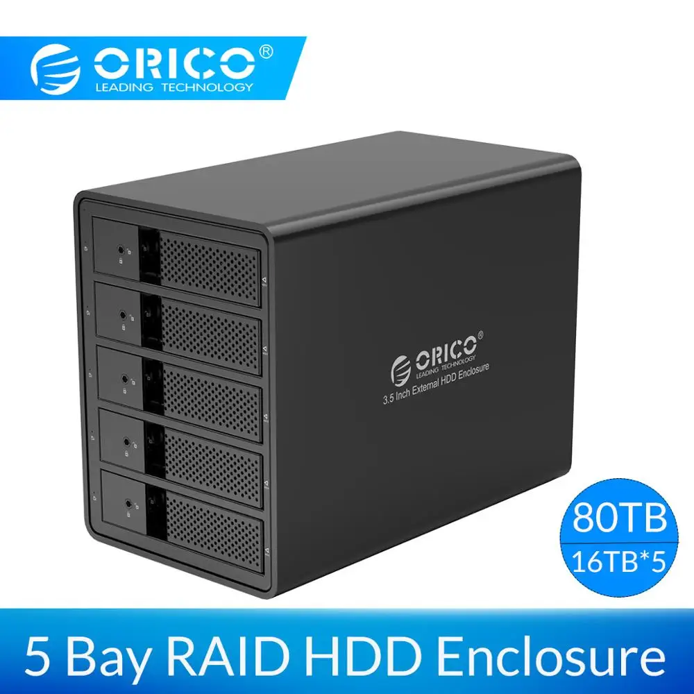 ORICO 3,5 дюймов 5 bay USB3.0 для SATA HDD док-станция с RAID алюминиевый корпус для жестких дисков 150 Вт внутренний адаптер питания HDD Чехол