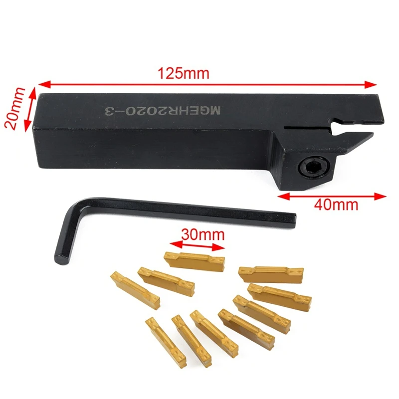 10pcs Mgmn300-M Inserts+ Mgehr2020-3 Right Hand Toolholder Boring Bar With Wrench For Lathe Cutting Turning Tool
