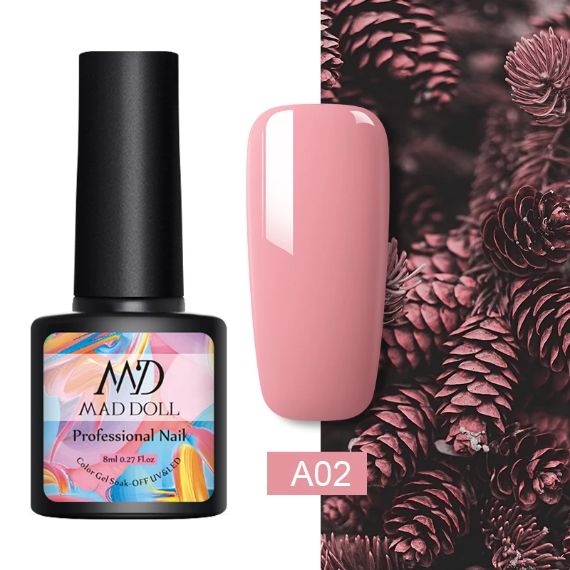 A02 MAD DOLL, 8 мл, УФ-гель для ногтей, розовое золото, блестки, блестки, замачиваются, УФ Гель-лак, Цветной Гель-лак для ногтей, сделай сам, лак для ногтей - Цвет: A02