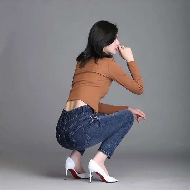 Женские штаны-шаровары с высокой талией весна-лето, джинсы с эластичной резинкой на талии, женские облегающие брюки