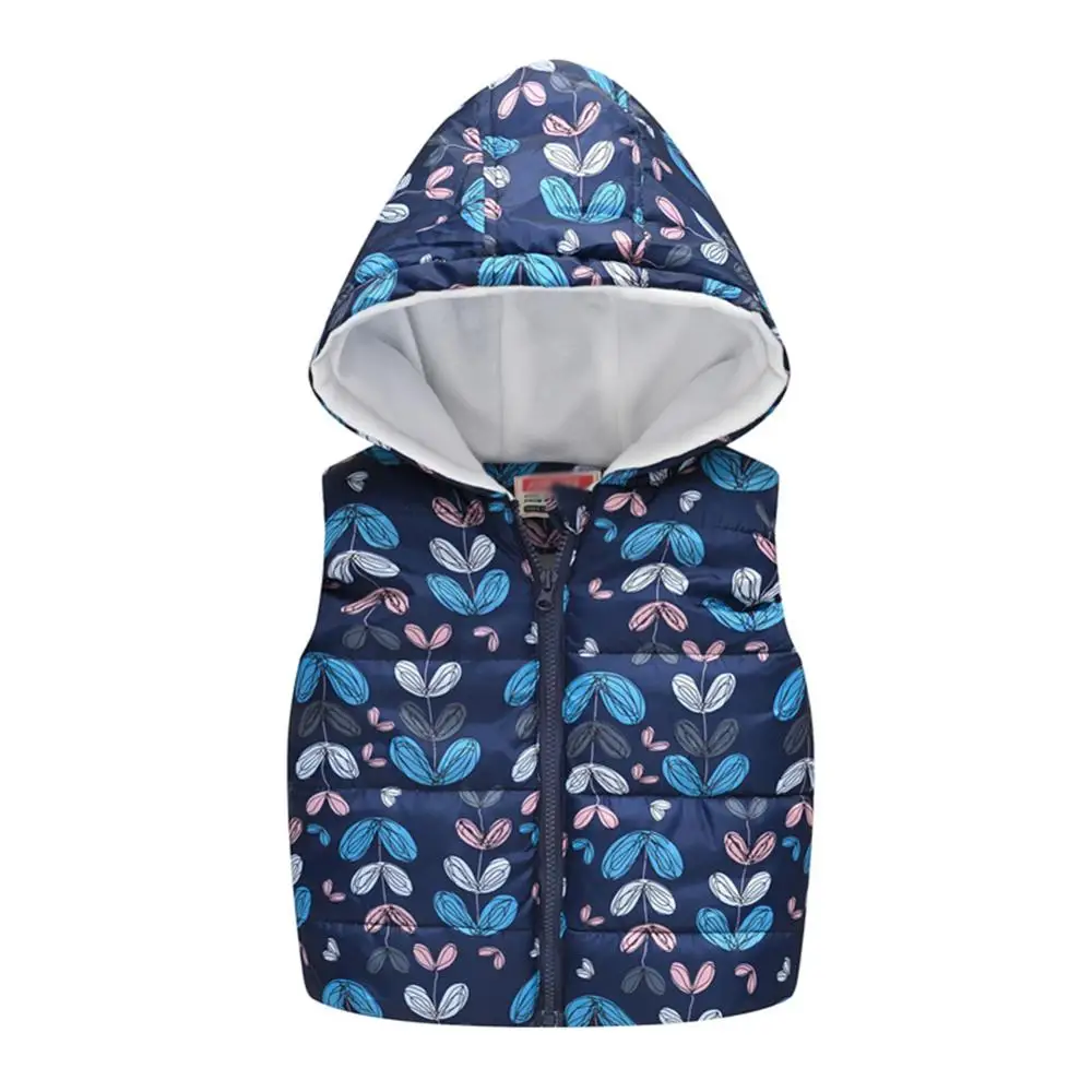 Navy blue Хлопковый жилет; зимняя куртка без рукавов с капюшоном для мальчиков и девочек; пальто с принтом с героями мультфильмов; детский теплый кашемировый жилет; детская одежда - Цвет: Navy blue