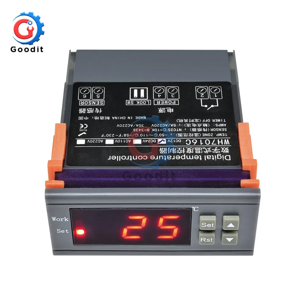 WH7016C DC 12V 24V AC 220V 10A lcd цифровой регулятор температуры, стабилизатор электронный термостат, термометр, управление+ зонд