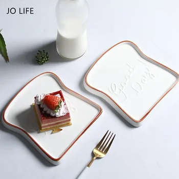 

JO LIFE Creative Breakfast Plate Toast Bread Shaped Dessert Dish Mousse Plate Ceramic Tableware Tray