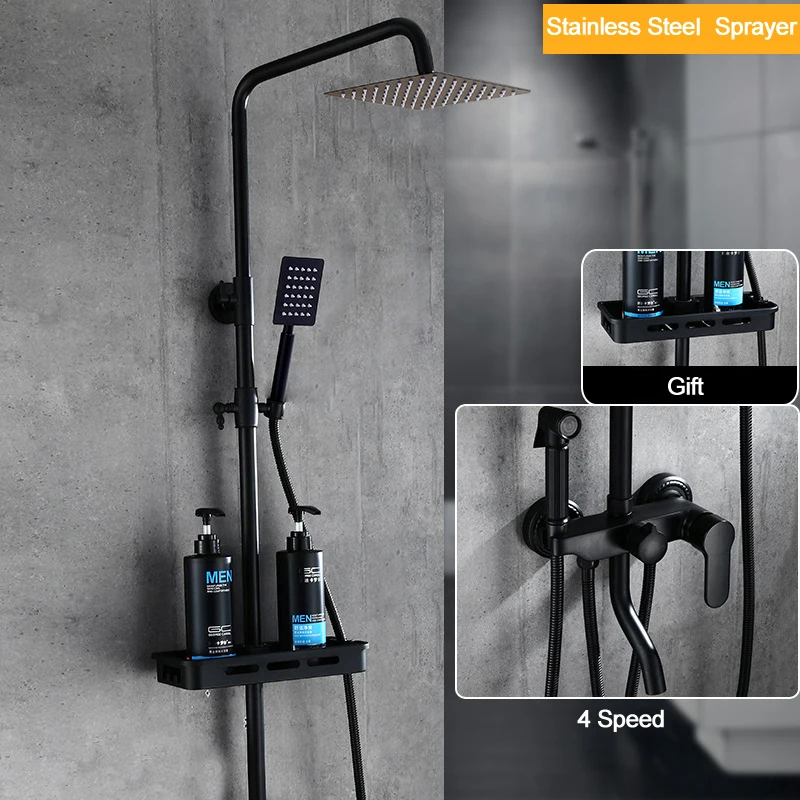 Steel Sprayer Дождевой Душ набор ванная комната настенный черный Душевая система Горячий Холодный Смеситель для ванны кран Медные наборы из нержавеющей стали с Биде опрыскиватель - Цвет: Steel Sprayer