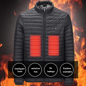 

Hot Sale Men Infrared USB Heated Down Jacket Outdoor Electric Battery Abdominal Back Heating Thermal Long Sleeves Jacket