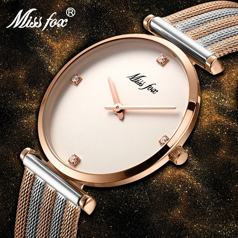 MISSFOX Women Watches Luxury Brand Rose Bracelet Quartz Watch Fashion Mesh Strap Ladies Watches