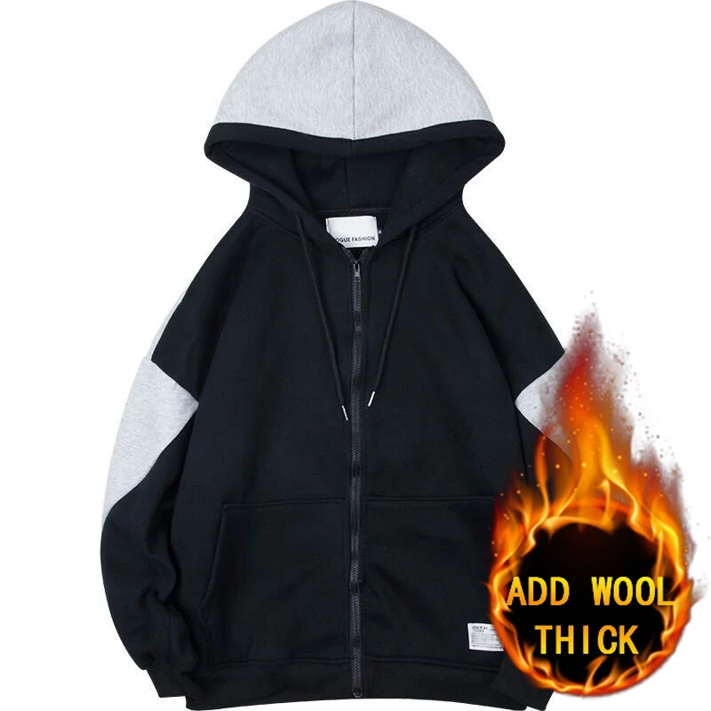 

New Winter Jacket Men Coats Fashion Warm Wool Fabric Color Block Clothing Warm Coat Plush Cold Resistance Hooded Jacket