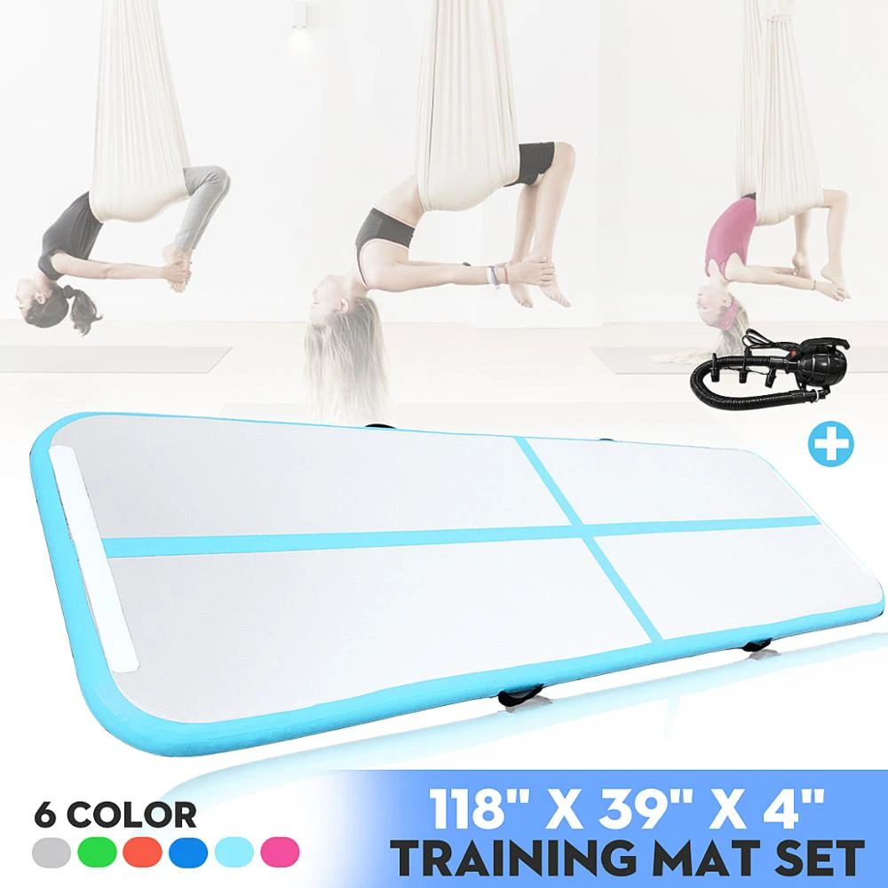 Inflatable Air Mat Track Gymnastics Tumbling Mat  Floor Home GYM Yoga Pump USA