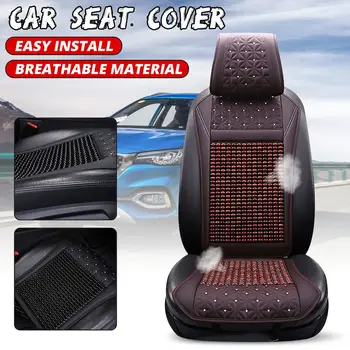 

Wood Beads Leather Car Seat Covers Universal Front Seat Cushion Protector Breathable Summer Cool cover seat