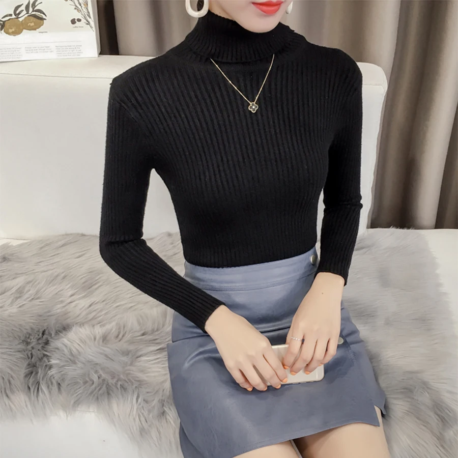 

Turtlenck Thicken Warm Sweater Women Casual Solid Elastic Bottoming Knitted Tops Korean Office Lady Elegant Pullover Jumper New