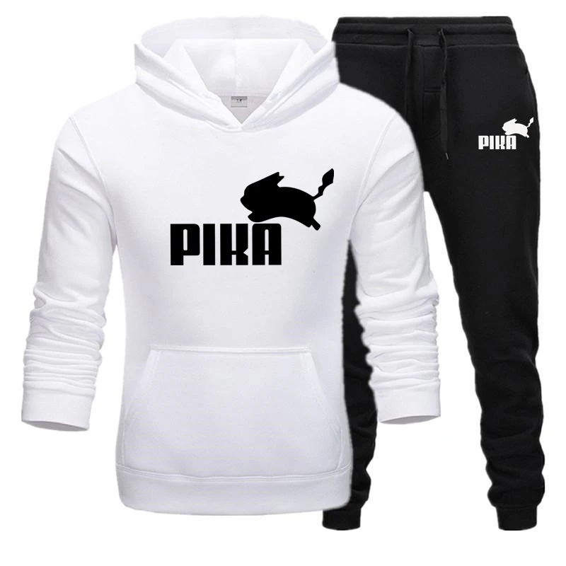 2019 New Brand Men's Pullover Hooded Autumn/Winter Men's Sets Harajuku Anime PIKACHU Hoodies +sweatpants Two Pieces Set S-3XL