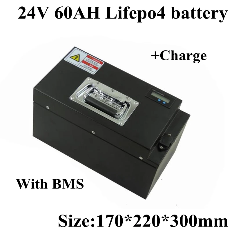 Стальной корпус 24V 60Ah Lifepo4 литиевая батарея с BMS 8S для солнечной системы лодка скутер резервное питание+ 5А зарядное устройство