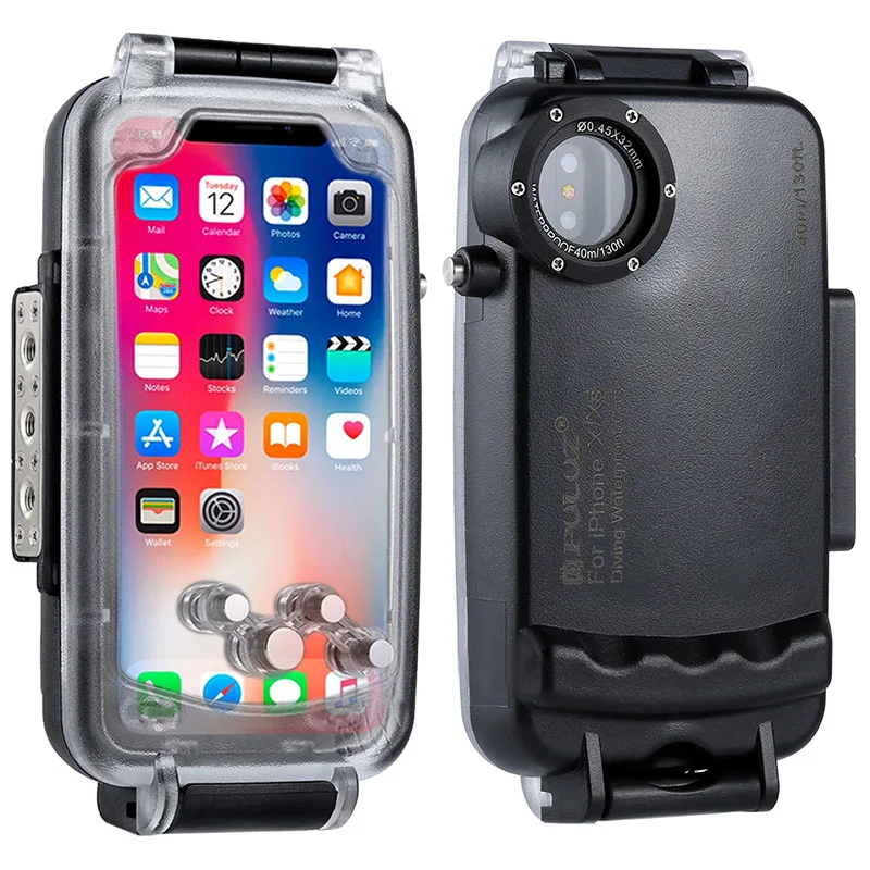 Black PULUZ 40 м водонепроницаемый чехол для iPhone X XS Корпус чехол противоударный Пыленепроницаемый Чехол для катания на лыжах Дайвинг для занятий водными видами спорта - Цвет: Black