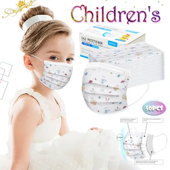 

50pcs Children Cartoon Mask Disposable Three-Layer Cover Breathable Mouth Cover Kids Mask Respirator Face Shield Masques