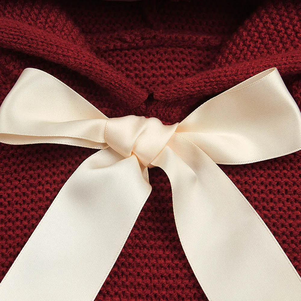 Вязаные свитера с капюшоном и бантом и кисточками для новорожденных мальчиков и девочек, зимняя одежда для маленьких девочек, enfant fille