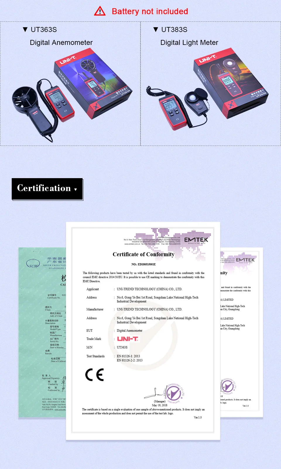 UNI-T UT333S UT363S UT383S сплит-Измеритель температуры и влажности, анемометр, измеритель скорости ветра, светильник, люксметр