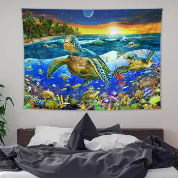 

Marine Animal Turtle Tapestry Wall Carpets Hanging Ocean Decorative Mandala Tapestry Boho Yoga Picnic Mat Beach Towel Blanket